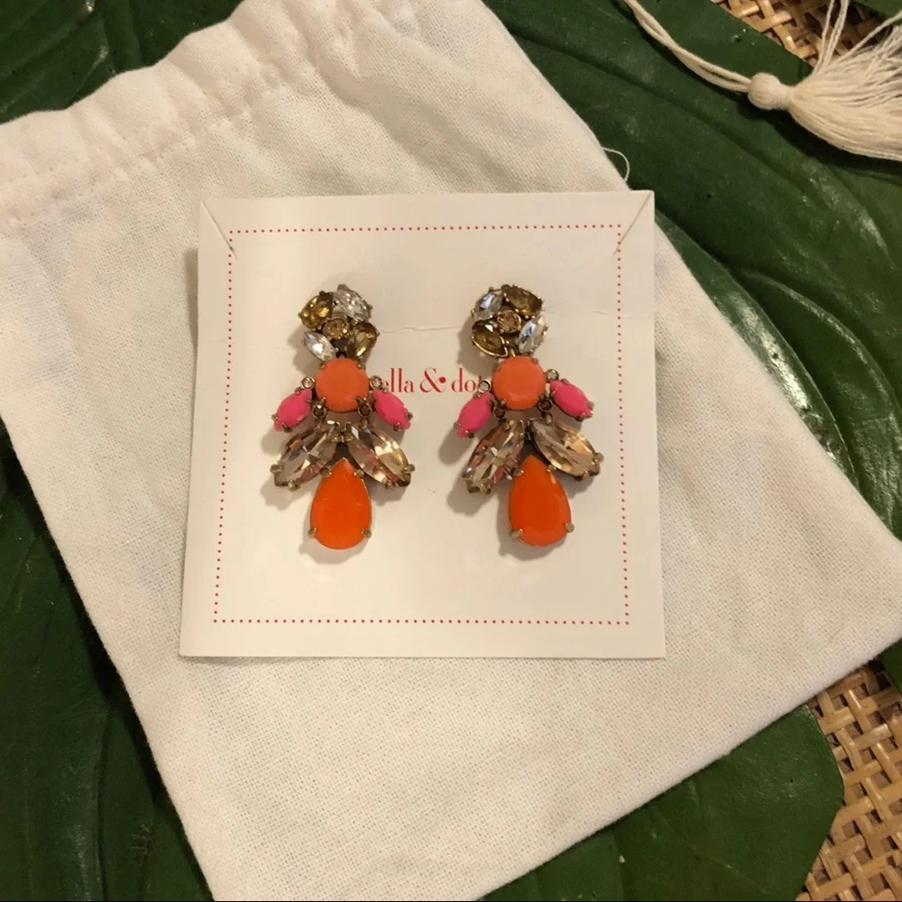 Stella & Dot Neon Statement Earrings Convertible Stud Drop Earrings